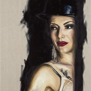 Mad Cat Burlesque - oil on linen portrait of Mad Cat burlesque dancer by artist Martin Allen