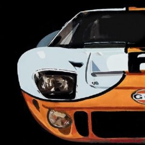 Stunning Ford GT40 Gulf artwork capturing the iconic racing legacy and triumphs at Le Mans, by Martin Allen. Limited edition prints and, vibrant oil on canvas, perfect for collectors and motorsport enthusiasts