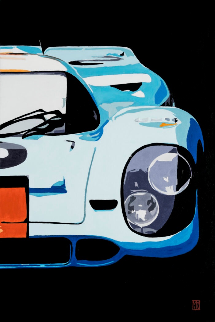 motorsport-aviation-art-prints-goodwood Porsche 917 Gulf contemporary motorsport art print limited edition automotive fine art Martin Allen